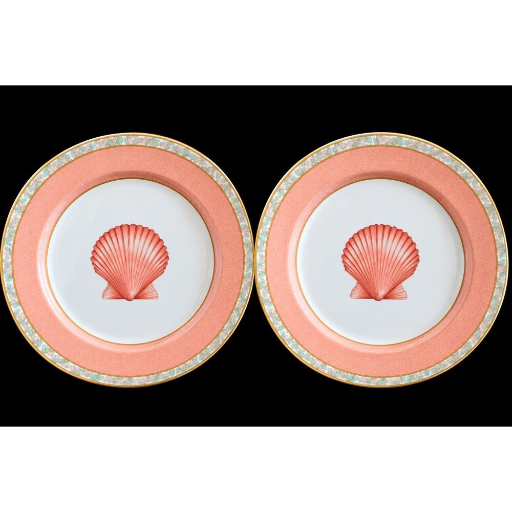 2 Victoria & Beale Atlantis 9044 Dinner plates 10 3/4" Porcelain Peach Seashells